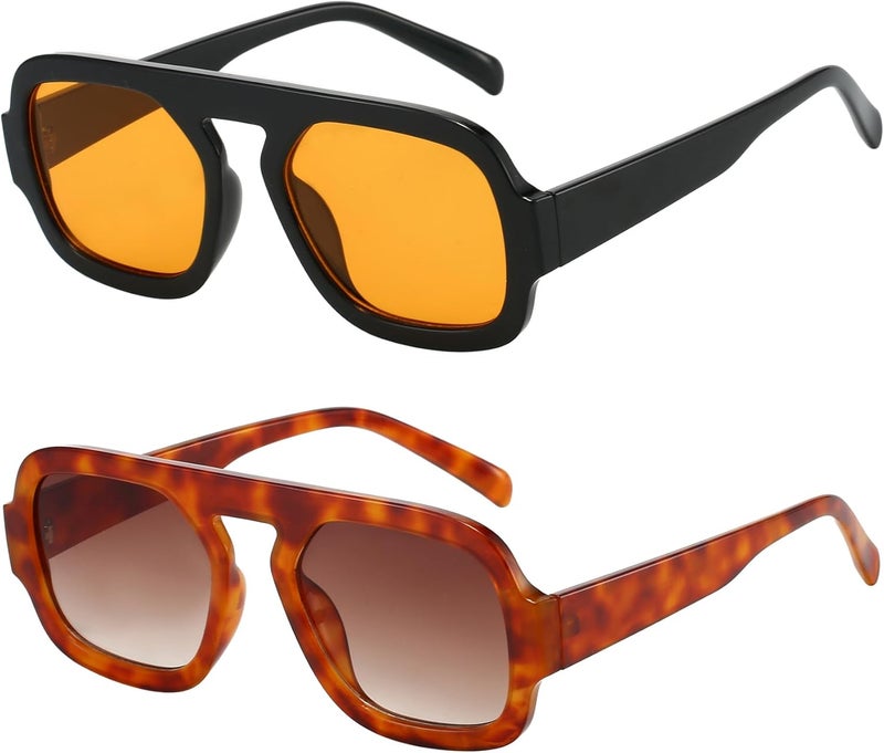 MUNSADE Trendy Square Aviator Sunglasses for Women Flat Top Designer Stylish Frame Sun Glasses Vintage Shades - Image 1